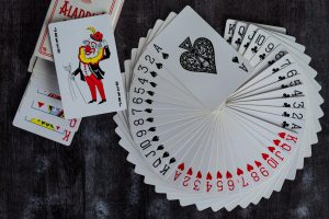 Fanned poker cards with joker