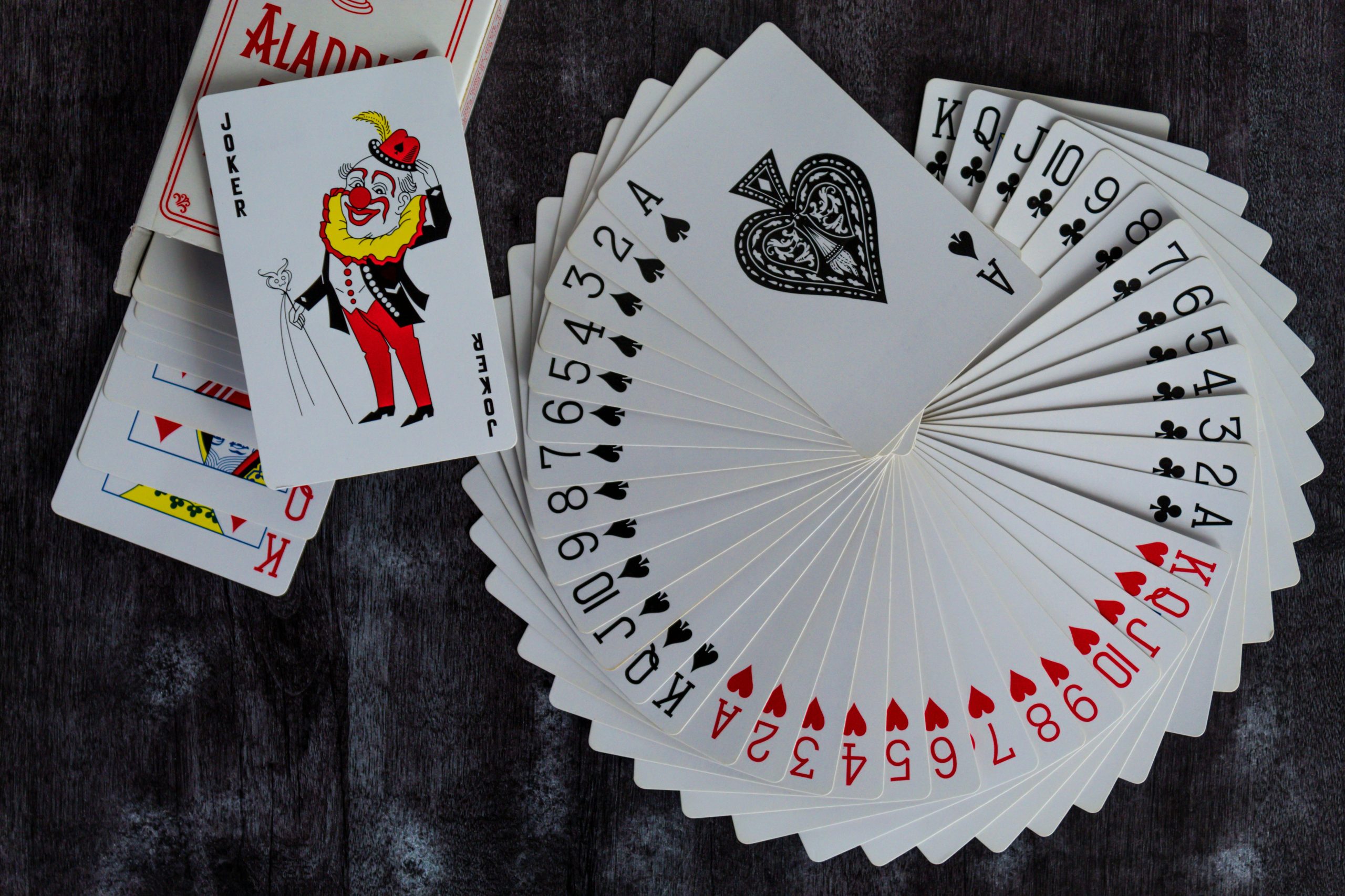 Fanned poker cards with joker